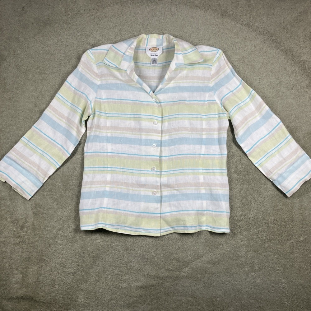 Talbots 100% irish Linen Long Sleeve Button Down Collar Shirt Size 4 Coastal